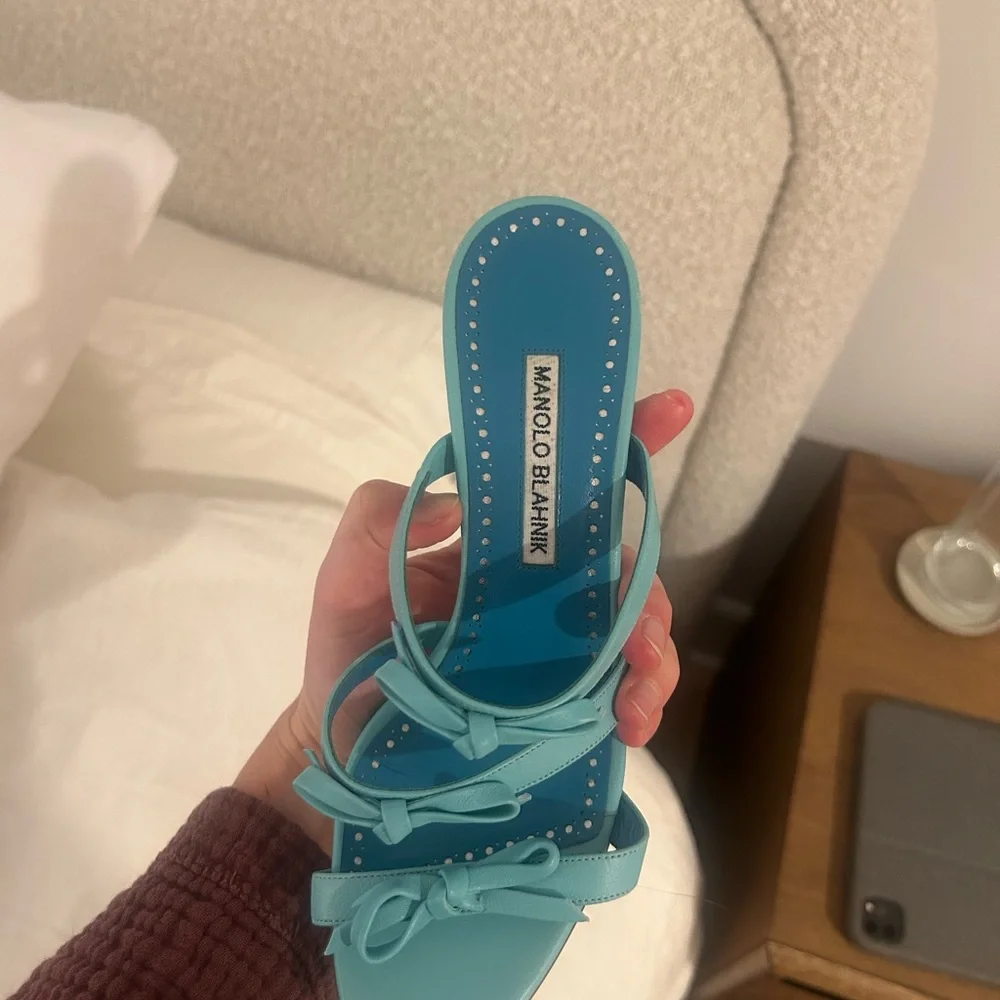 Manolo Blahnik Turquoise Strappy Sandals - Picture 6 of 9